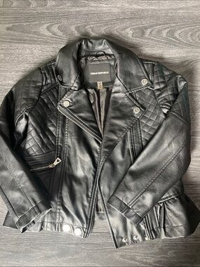 Urban Republic Black Quilted Faux Leather Moto Jacket with Silver Hardware